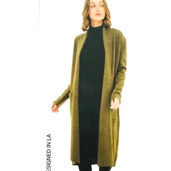 Max Sport Open Front Long Knit Duster Cardigan Olive Green SZ S - Picture 1 of 7